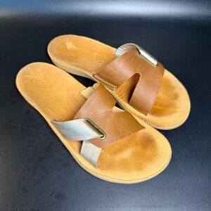 OluKai Nonohe Olu 20441-34GS Brown Metallic Leather Slide Sandals Womens Size 7